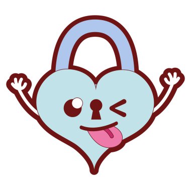 çizgi rengi komik kalp asma kilit kawaii şahsiyet vektör çizim