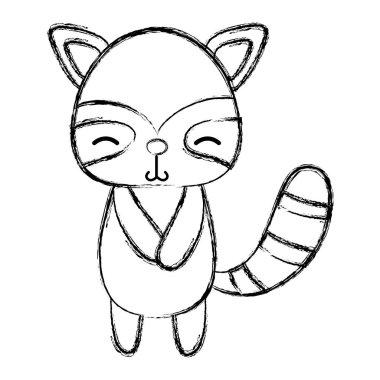 Grunge şirin ve utangaç rakun vahşi hayvan vektör çizim
