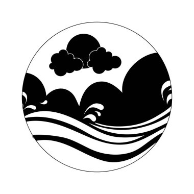 siluet manzara etiket sıçraması ile güneşli dalgalar vektör çizim