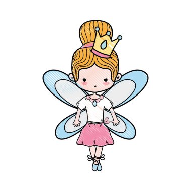 rendelenmiş kız topuz saç ve kanatlar vektör çizim ile bale