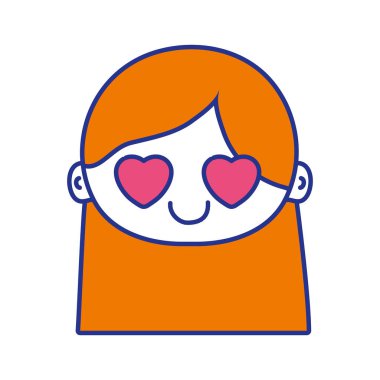 tam renkli kafa kız uzun saç vektör çizim aşık