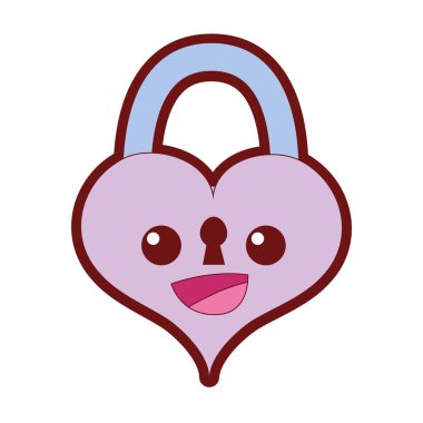çizgi rengi mutlu ve sevimli kalp asma kilit kawaii vektör çizim