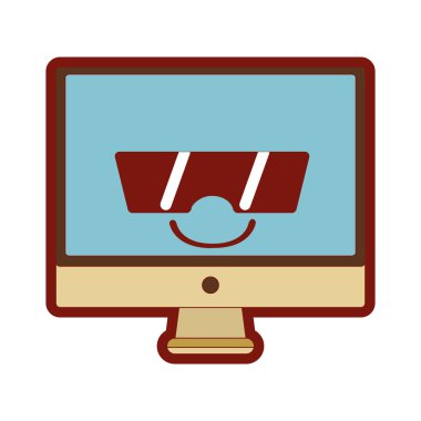 çizgi renk mutlu bilgisayar ekran kawaii güneş gözlüğü ile vektör çizim