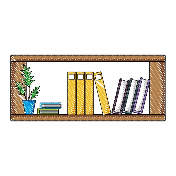 Grated Office Shelf Plants Folders Document Vector Illustration — Stock Vector