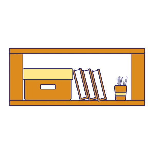本やボックス アーカイブ ベクトル イラストでフルカラー オフィス木製棚 — ストックベクタ