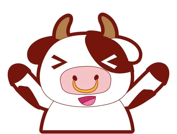 Ligne Couleur Adorable Gai Vache Sauvage Animal Vecteur Illustration — Image vectorielle