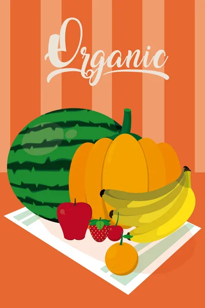 Lahodné Organické Ovoce Vektorové Ilustrace Grafický Design — Stockový vektor