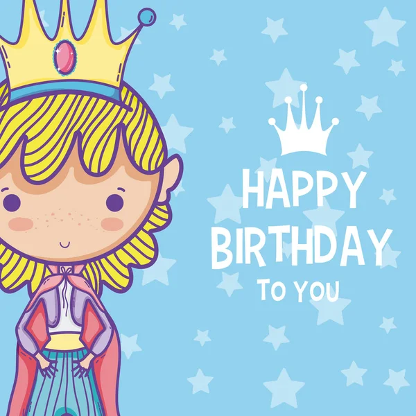 Tarjeta Cumpleaños Feliz Con Lindo Vector Dibujos Animados Princesa Ilustración — Vector de stock