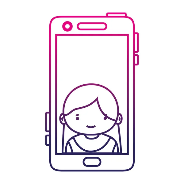 Silhouette Technologie Smartphone Avec Fille Personne Illustration Vectorielle Communication — Image vectorielle