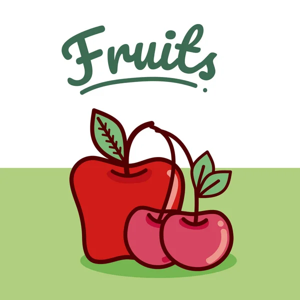 Früchte Karikatur Auf Weißem Und Grünem Hintergrund — Stockvektor