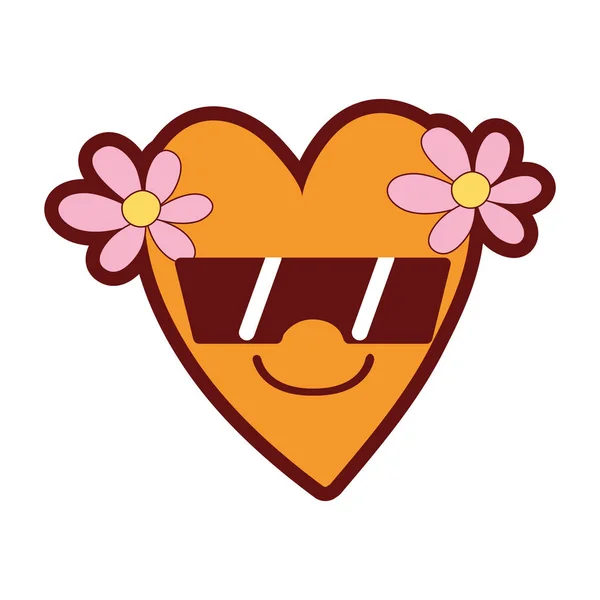 Ligne Couleur Sourire Coeur Avec Des Fleurs Kawaii Avec Des — Image vectorielle