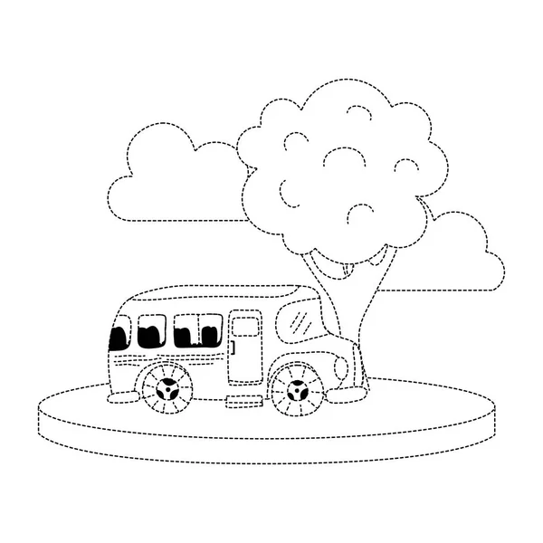 Bus Scolaire Forme Pointillé Dans Ville Avec Nuages Illustration Vectorielle — Image vectorielle