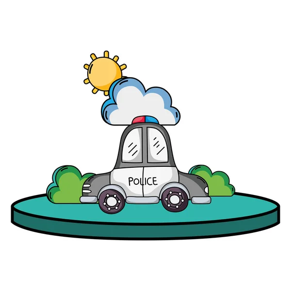 Polizeiauto Service Mit Wolken Und Sonnenvektorillustration — Stockvektor