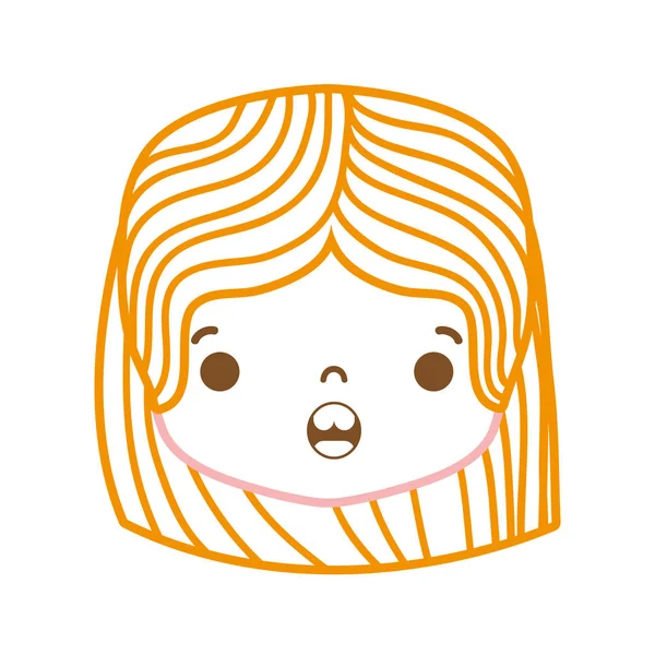 Couleur Ligne Fille Tête Avec Coiffure Surpris Visage Vecteur Illustration — Image vectorielle