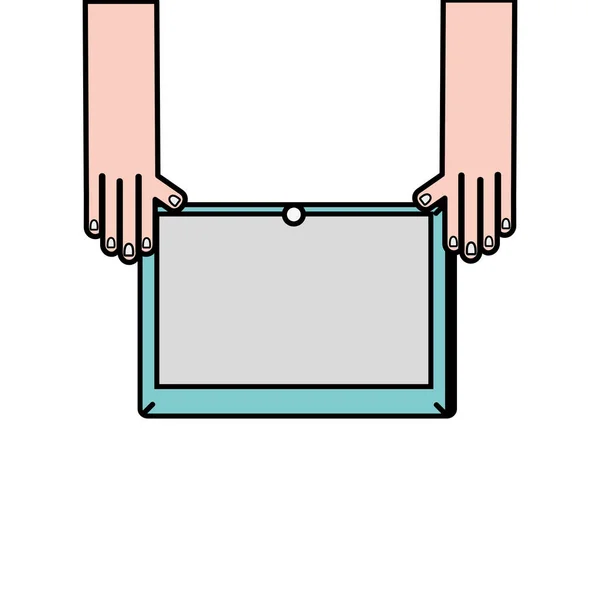Mãos Com Tela Tablet Tecnologia Objeto Vetor Ilustração —  Vetores de Stock