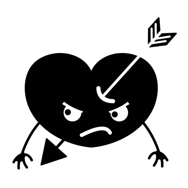 contour angry heart with arrow kawaii and arms vector illustration