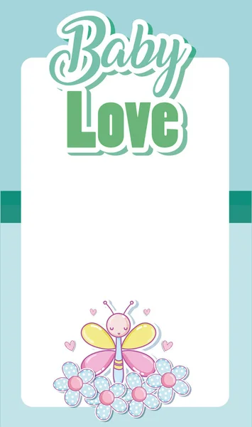 Baby Love Card Mit Leerem Rahmen Und Niedlichen Cartoons Vektor — Stockvektor