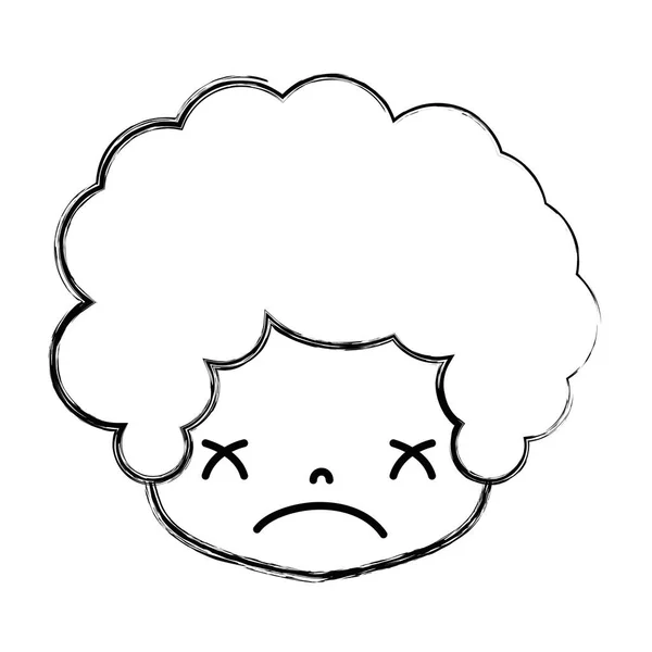 图男孩头卷发和悲伤的脸向量插图 — 图库矢量图片