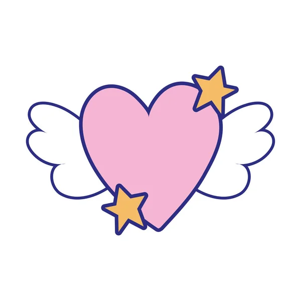 Coração Amor Cor Cheia Com Asas Estrelas Design Ilustração Vetorial — Vetor de Stock