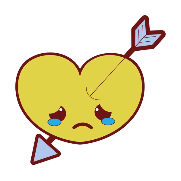 Línea Color Corazón Llorando Con Flecha Kawaii Carácter Vector Ilustración — Vector de stock