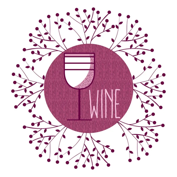 Symbole Rond Vin Avec Illustration Vectorielle Feuilles Graphique — Image vectorielle