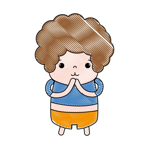 Τριμμένο Αγόρι Σγουρά Μαλλιά Και Τρυφερό Πρόσωπό Εικονογράφηση Διάνυσμα — Διανυσματικό Αρχείο