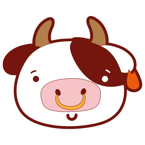 Line Color Happy Cow Head Wild Animal Vector Illustration — Stock Vector