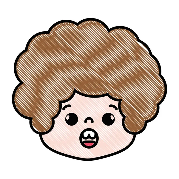 Cabeza Niño Rallado Con Pelo Rizado Cara Sorprendida Vector Ilustración — Vector de stock