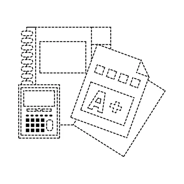 資格教育ベクトル図で点線図形ノートと電卓オブジェクト — ストックベクタ