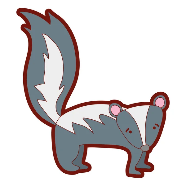 Linha Cor Bonito Triste Skunk Selvagem Animal Vetor Ilustração — Vetor de Stock