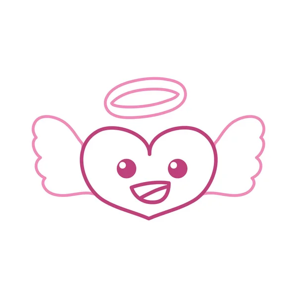 Línea Color Feliz Corazón Ángel Kawaii Dibujo Animado Vector Ilustración — Vector de stock