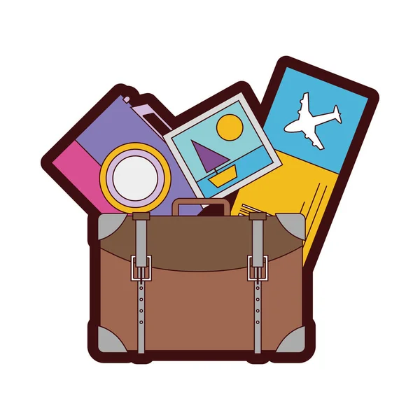 Línea Color Mochila Con Cámara Imagen Para Viajar Ilustración Vector — Vector de stock