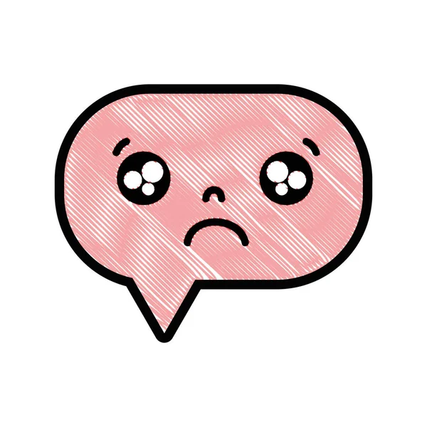Grated Sad Chat Bubble Kawaii Cartoon Vector Illustration — Stock Vector