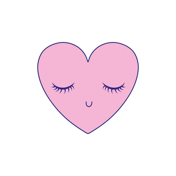 Ligne Couleur Coeur Kawaii Symbole Amour Avec Les Yeux Fermés — Image vectorielle