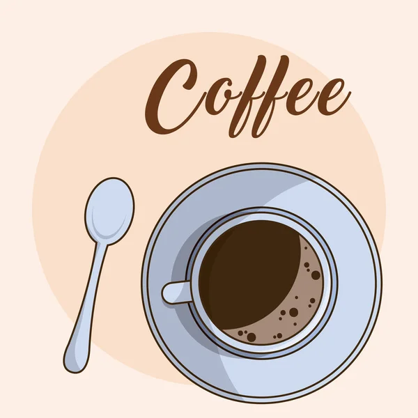 Φλιτζάνι Καφέ Στο Πιάτο Topview Διανυσματικά Εικονογράφηση Γραφιστικής — Διανυσματικό Αρχείο
