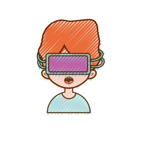 Menino Ralado Com Óculos Para Ilustração Vetor Vídeo Game Virtual — Vetor de Stock