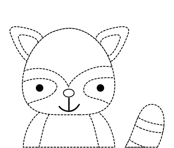 Forme Pointillée Illustration Vectorielle Animal Sauvage Raton Laveur Adorable Heureux — Image vectorielle