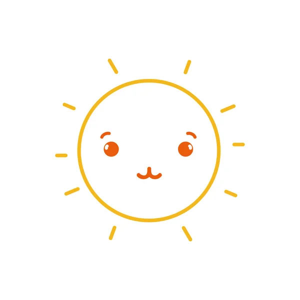 颜色线招标和可爱的太阳卡瓦伊天气矢量插图 — 图库矢量图片