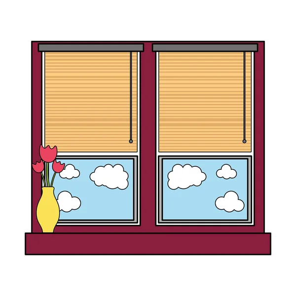 Buntes Fenster Mit Blindem Vorhang Und Fower Inneren Des Glasvektors — Stockvektor