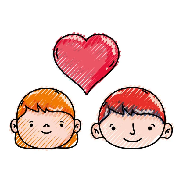 Cabeza Pareja Rallada Junto Con Corazón Símbolo Amor Vector Ilustración — Vector de stock