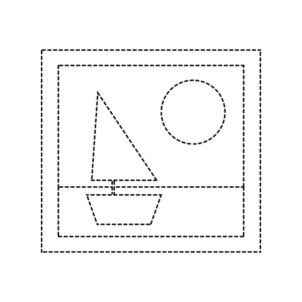 Prickade Formen Ram Bild Med Fartyget Och Solen Design Vektorillustration — Stock vektor