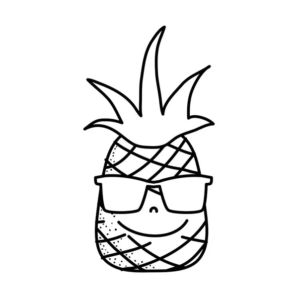 线愉快的菠萝水果与太阳镜 Kawaii 向量例证 — 图库矢量图片