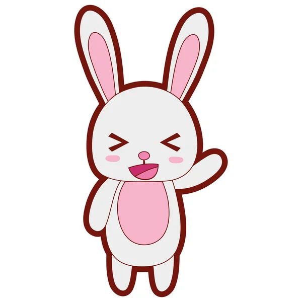 Line Color Cute Cheerful Rabbit Wild Animal Vector Illustration — Stock Vector