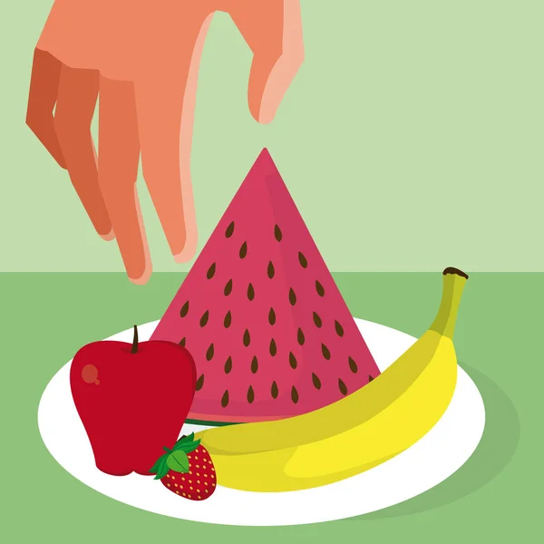 Kézzel Megragadta Gyümölcsök Étel Vektoros Illusztráció Grafikus Desig — Stock Vector