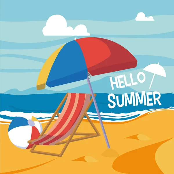 Hello Sumer Card Elements Cartoons Beach Vector Illustration Graphic Design — Stock Vector