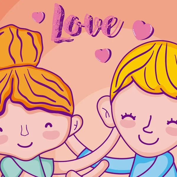 Cute Boy Girl Love Cartoons Vector Illustration Graphic Design — Stock Vector