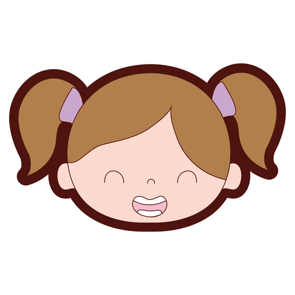 Warna Garis Senyum Kepala Gadis Dengan Dua Ekor Vektor Rambut - Stok Vektor