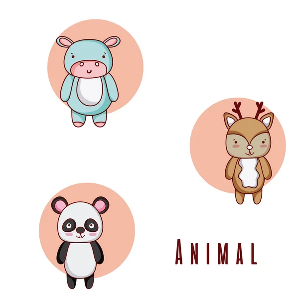 Set Cute Animals Cartoons Collection Vector Illustration Graphic Design — Stock Vector