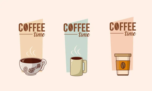 Caffè Concetto Tempo Con Elementi Grafica Illustrazione Vettoriale — Vettoriale Stock