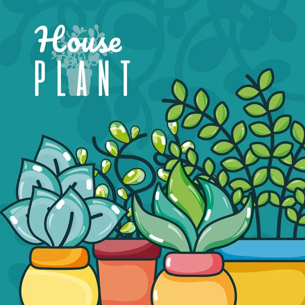 파란색 일러스트 그래픽 디자인 귀여운 Houseplants — 스톡 벡터